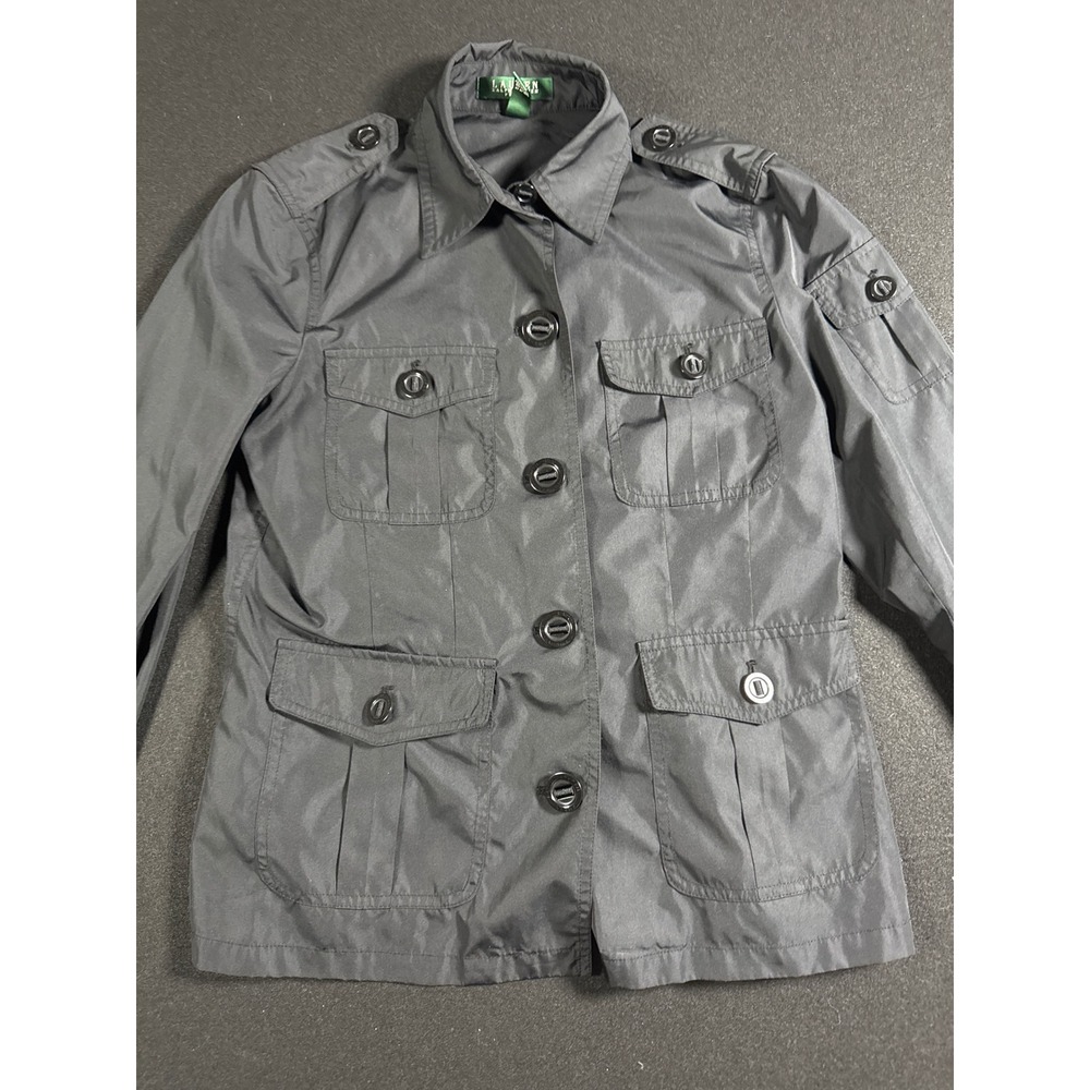 Lauren Ralph Lauren Petite Black Utility Field Jacket Safari Military Coat PM